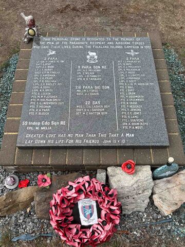 Memorial tablet to the soldiers f the Parachute Regiment and Airborne Forces and attached ranks killed in the Falklands War 1983 