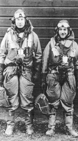 Sgt Pietro Alfredo Giovetti on the right in full flying gear.